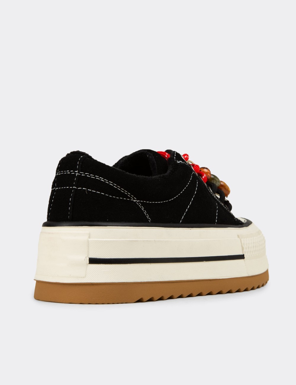 Kadın Hakiki Süet Siyah Platform Spor Ayakkabı - 26366ZSYHC01
