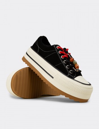 Kadın Hakiki Süet Siyah Platform Spor Ayakkabı - 26366ZSYHC01