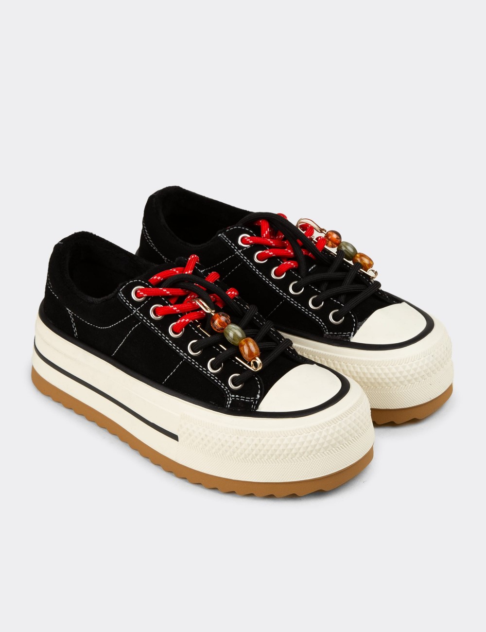 Kadın Hakiki Süet Siyah Platform Spor Ayakkabı - 26366ZSYHC01