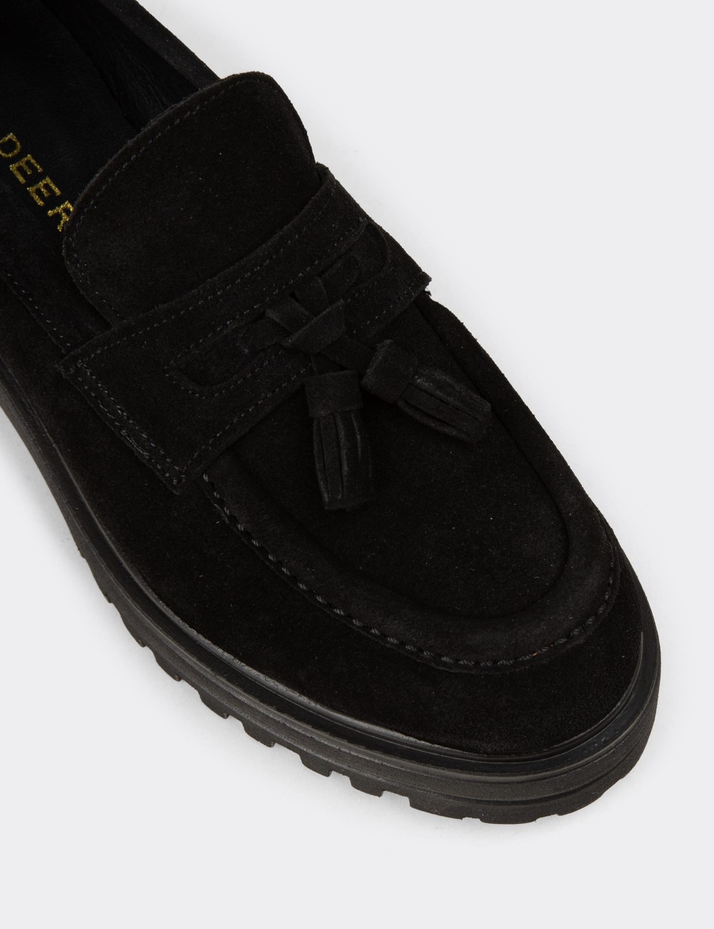 Kadın Hakiki Süet Siyah Püsküllü Loafer - 02020ZSYHE01