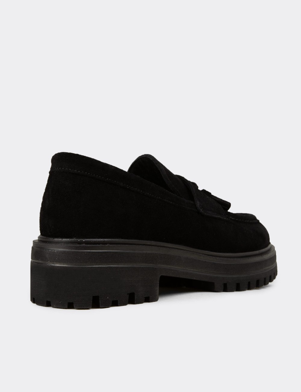 Kadın Hakiki Süet Siyah Püsküllü Loafer - 02020ZSYHE01
