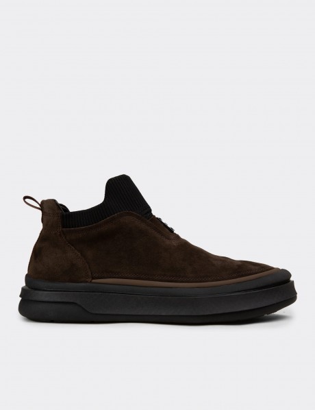 Erkek Kahverengi Hakiki Süet Sneaker Bot