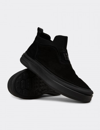 Erkek Siyah Hakiki Süet Sneaker Bot - 26554MSYHC01
