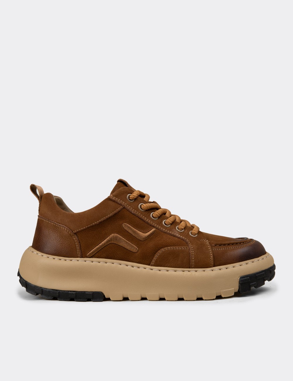 Erkek Hakiki Süet Taba Rengi Sneaker Ayakkabı - 25552MTBAC01