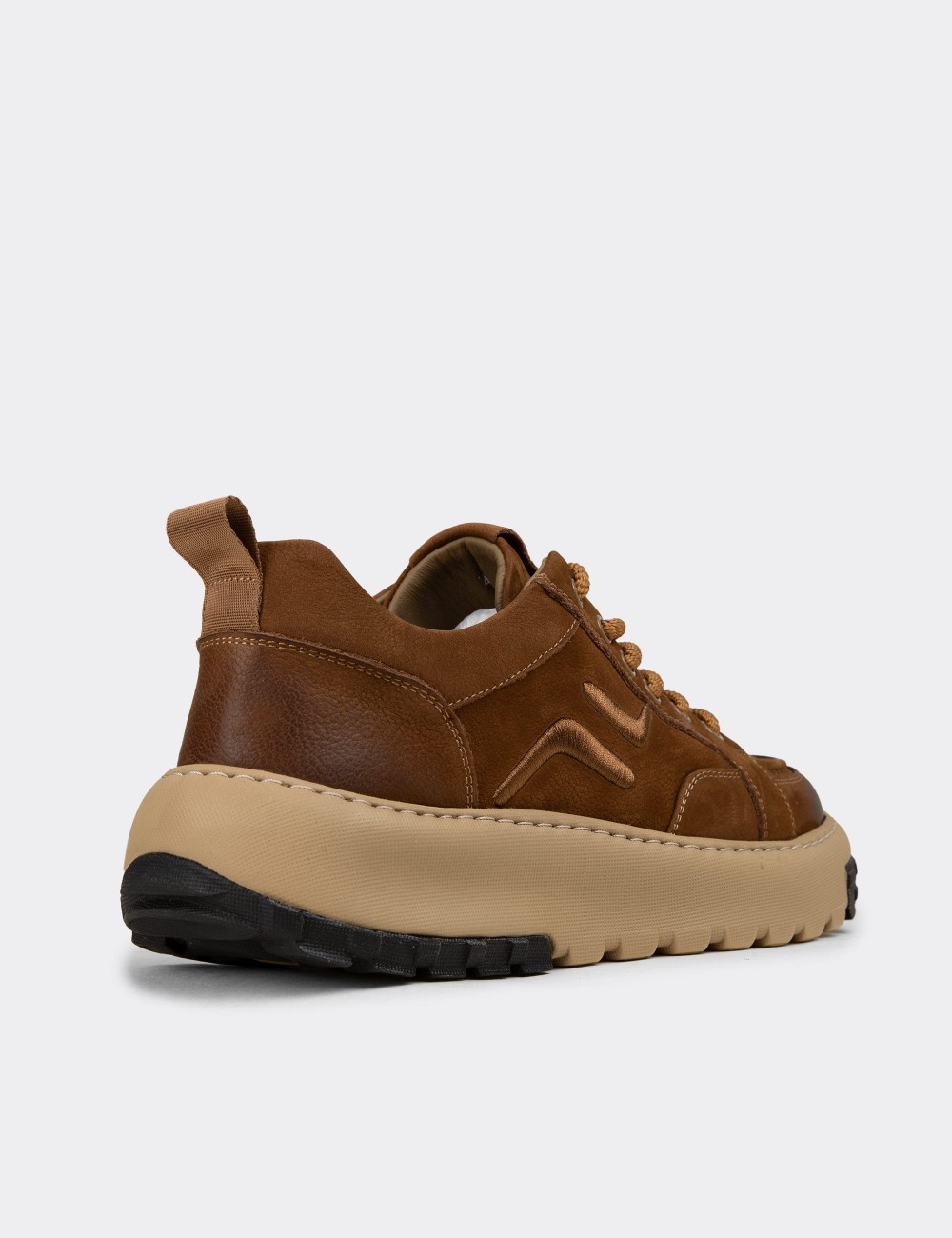 Erkek Hakiki Süet Taba Rengi Sneaker Ayakkabı - 25552MTBAC01