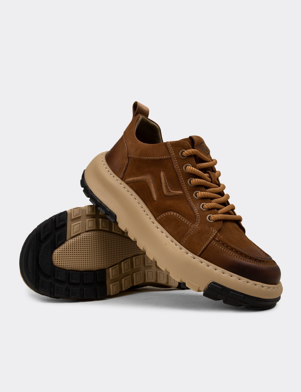 Erkek Hakiki Süet Taba Rengi Sneaker Ayakkabı - 25552MTBAC01