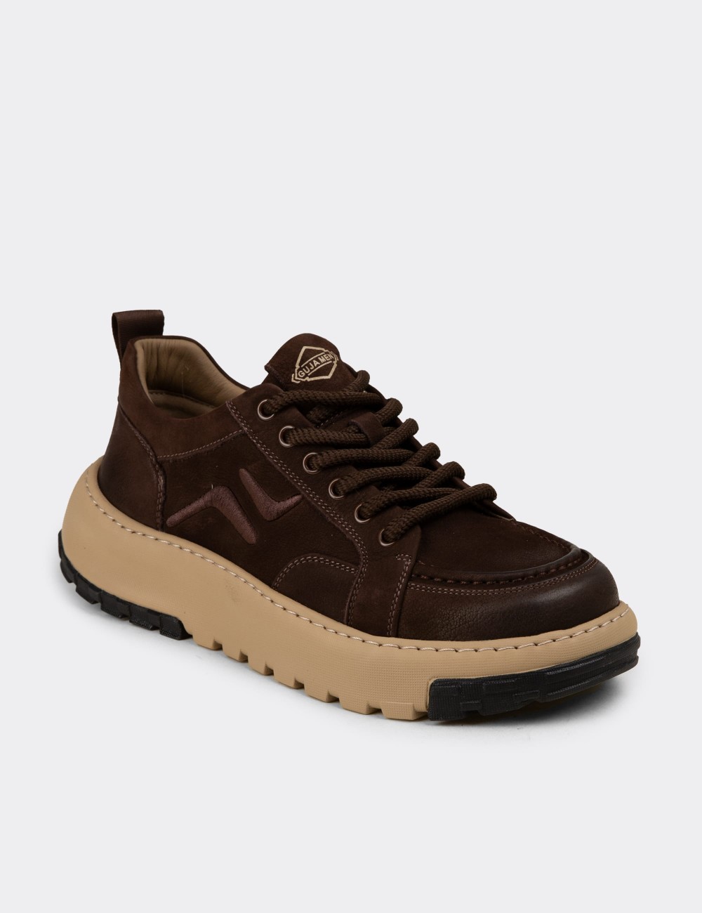 Erkek Hakiki Süet Kahverengi Sneaker Ayakkabı - 25552MKHVC01
