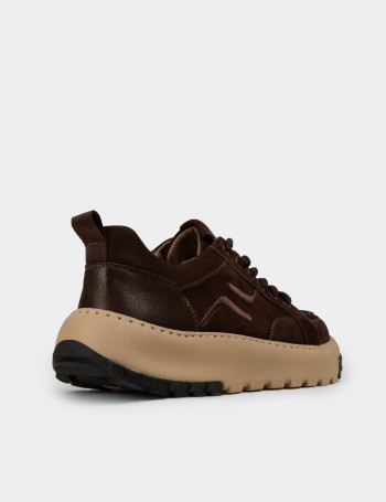 Erkek Hakiki Süet Kahverengi Sneaker Ayakkabı - 25552MKHVC01