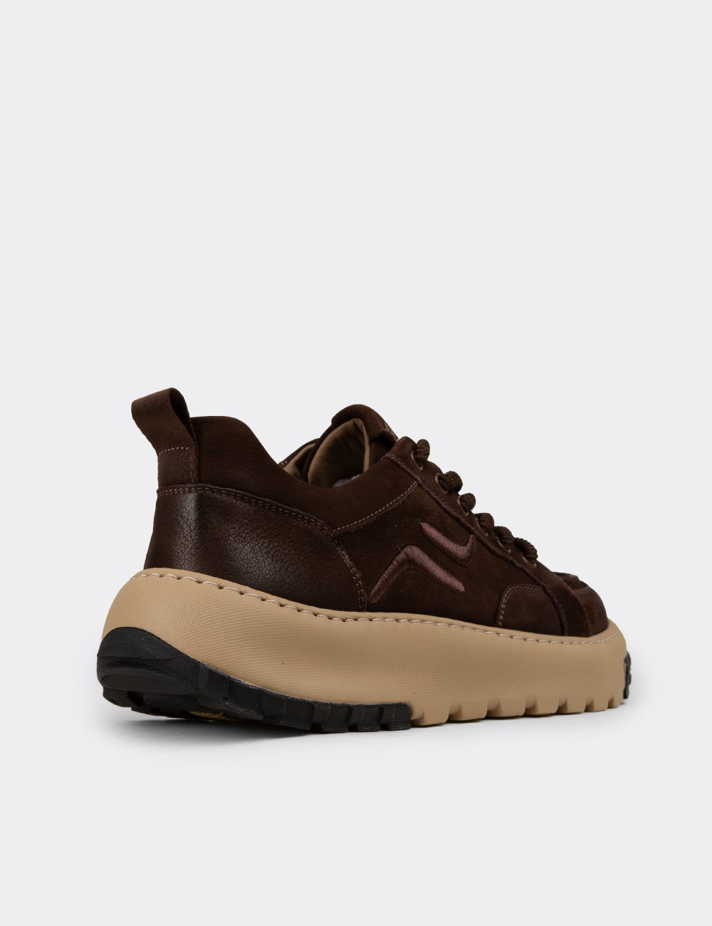 Erkek Hakiki Süet Kahverengi Sneaker Ayakkabı - 25552MKHVC01