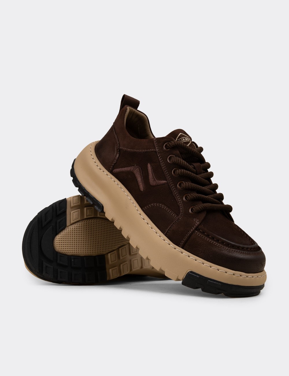 Erkek Hakiki Süet Kahverengi Sneaker Ayakkabı - 25552MKHVC01