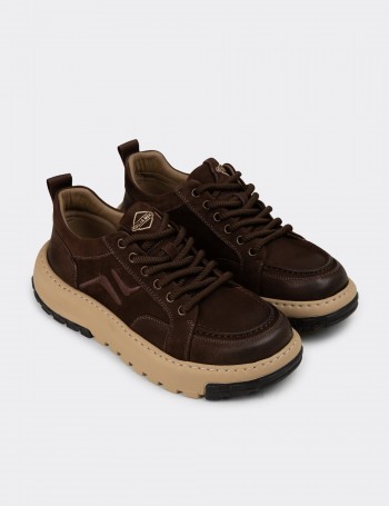 Erkek Hakiki Süet Kahverengi Sneaker Ayakkabı - 25552MKHVC01