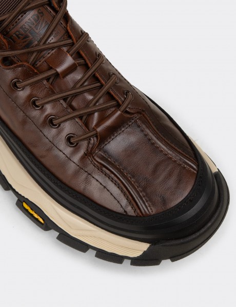 Erkek Kahverengi Hakiki Deri Sneaker Ayakkabı