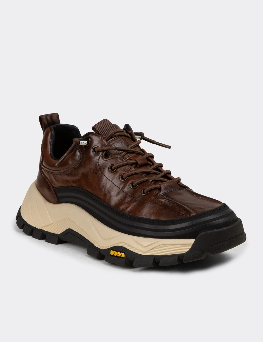 Erkek Kahverengi Hakiki Deri Sneaker Ayakkabı - 26570MKHVC01