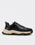 Erkek Hakiki Deri Siyah Sneaker Ayakkabı