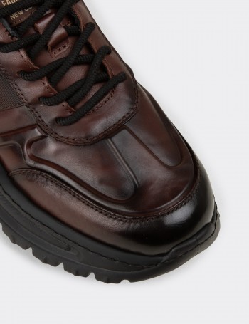 Erkek Kahverengi Hakiki Deri Sneaker Ayakkabı