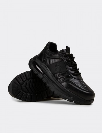 Erkek Hakiki Deri Siyah Sneaker Ayakkabı - 26548MSYHE01
