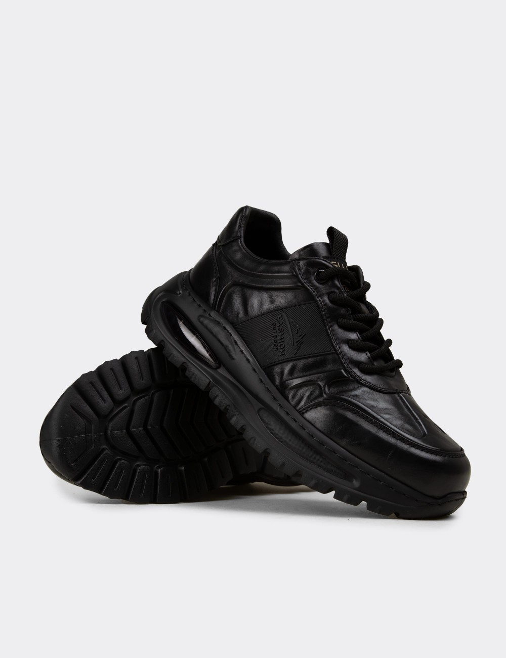 Erkek Hakiki Deri Siyah Sneaker Ayakkabı - 26548MSYHE01