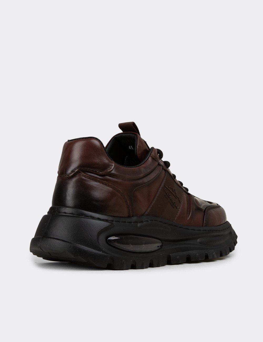 Erkek Kahverengi Hakiki Deri Sneaker Ayakkabı - 26548MKHVE01