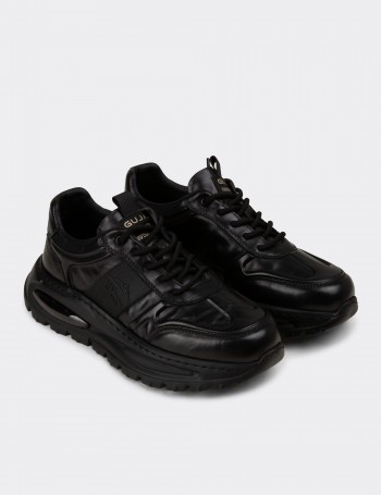 Erkek Hakiki Deri Siyah Sneaker Ayakkabı - 26548MSYHE01