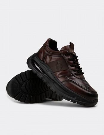 Erkek Kahverengi Hakiki Deri Sneaker Ayakkabı - 26548MKHVE01