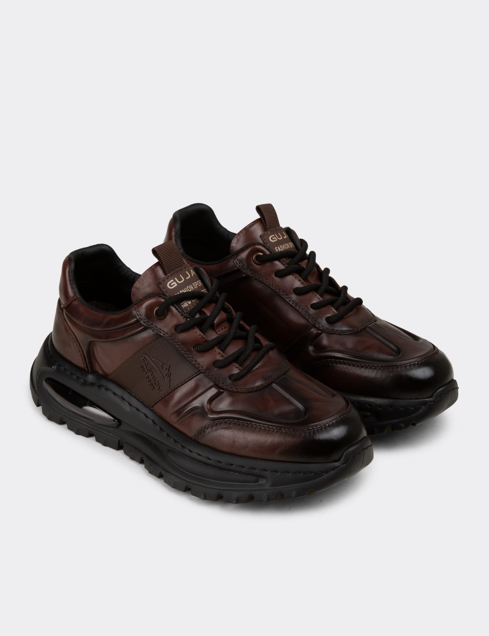 Erkek Kahverengi Hakiki Deri Sneaker Ayakkabı - 26548MKHVE01