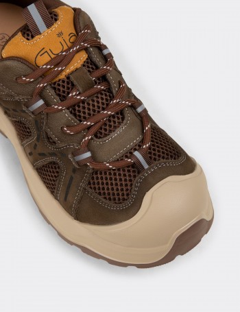 Kadın Hakiki Süet Haki Sneakers - 26389ZHAKE01