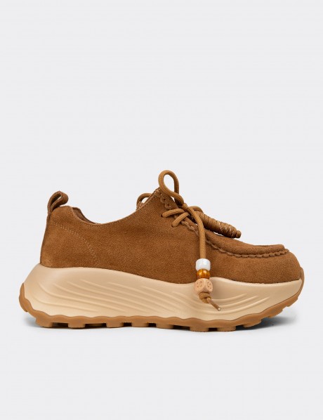Kadın Hakiki Süet Taba Renk Sneaker