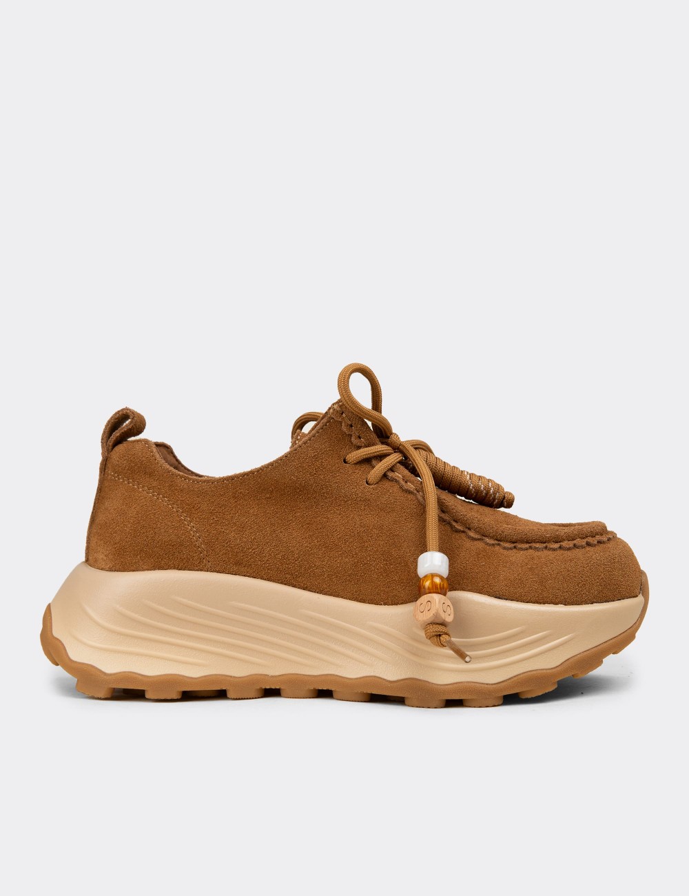 Kadın Hakiki Süet Taba Renk Sneaker - 26335ZTBAC01