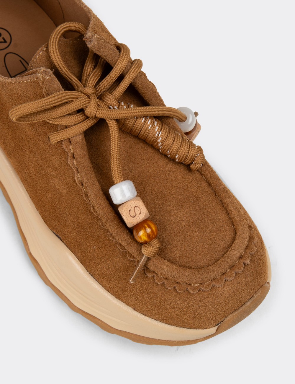 Kadın Hakiki Süet Taba Renk Sneaker - 26335ZTBAC01
