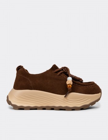 Kadın Hakiki Süet Kahverengi Sneakers