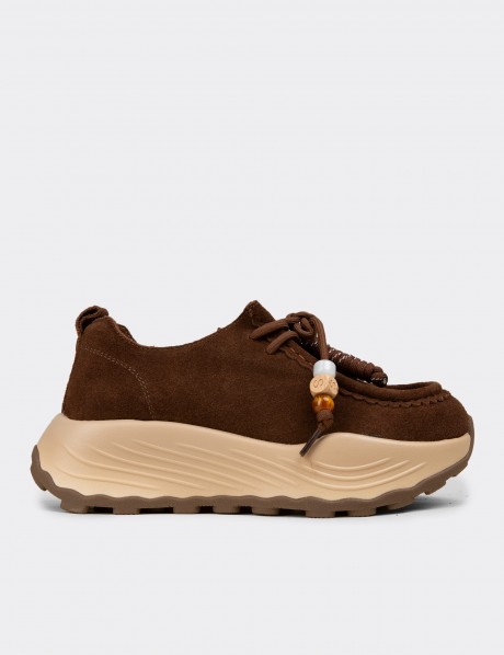 Kadın Hakiki Süet Kahverengi Sneakers