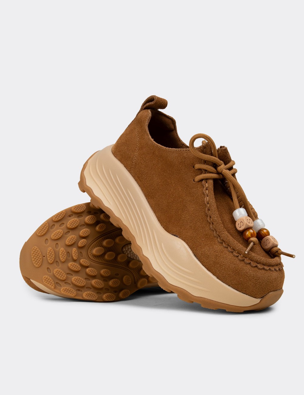 Kadın Hakiki Süet Taba Renk Sneaker - 26335ZTBAC01