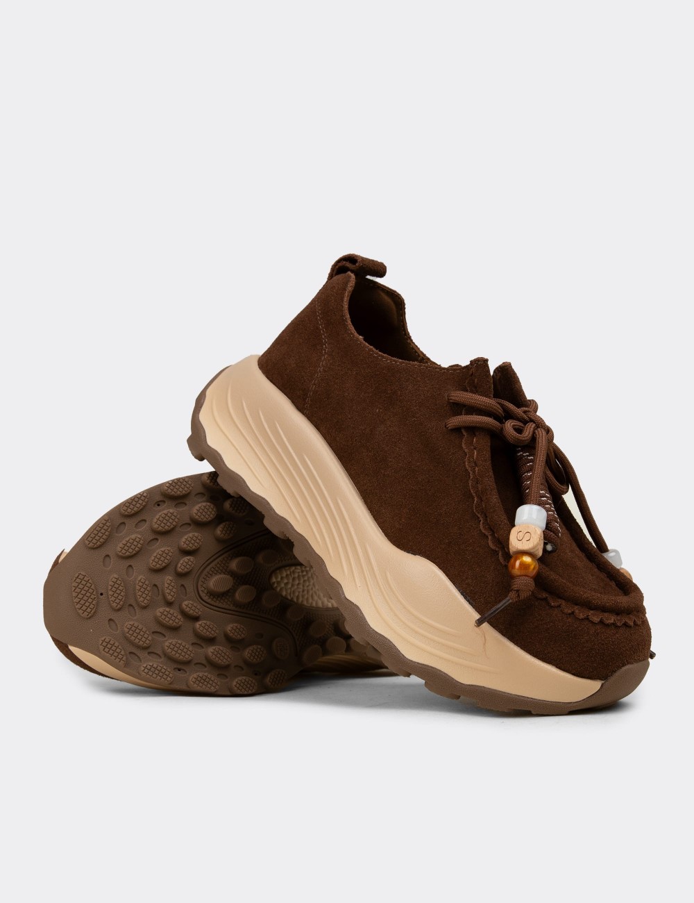 Kadın Hakiki Süet Kahverengi Sneakers - 26335ZKHVC01