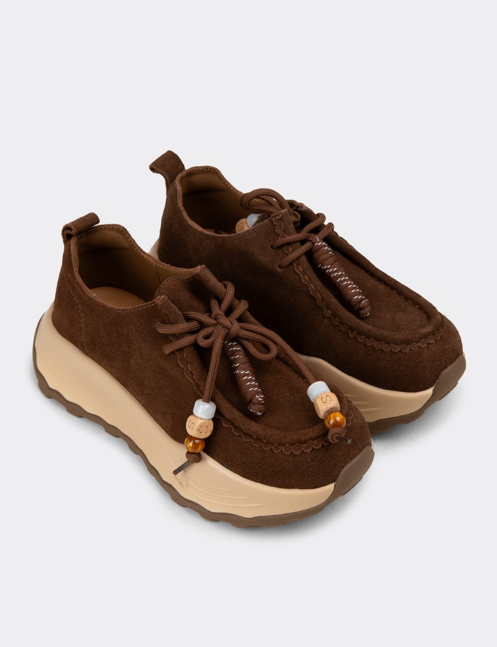 Kadın Hakiki Süet Kahverengi Sneakers - 26335ZKHVC01