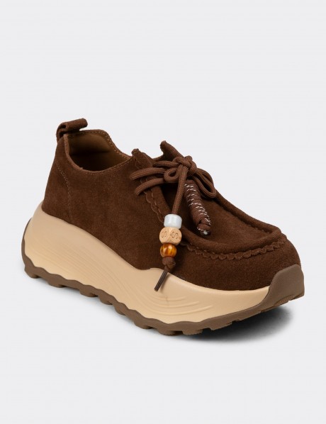 Kadın Hakiki Süet Kahverengi Sneakers