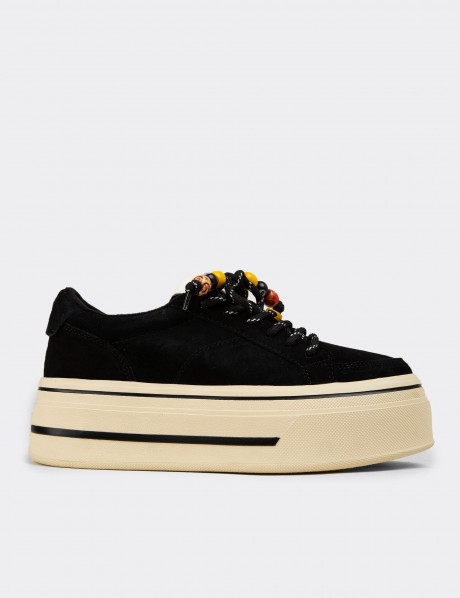 Kadın Hakiki Süet Siyah Sneaker Yüksek Taban
