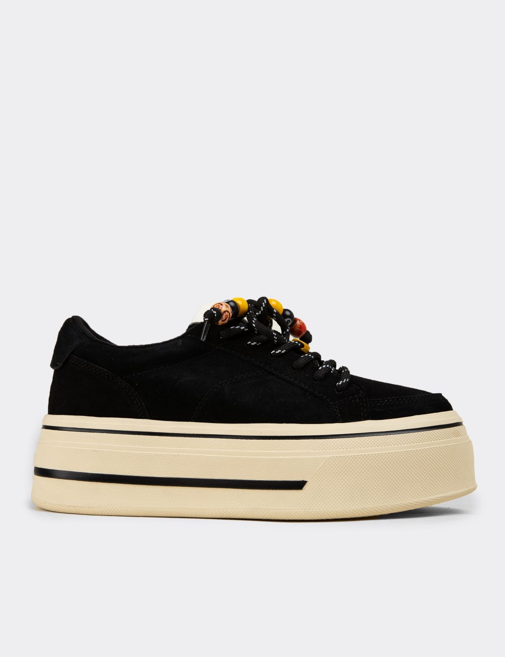Kadın Hakiki Süet Siyah Sneaker Yüksek Taban - 26366ZSYHC03
