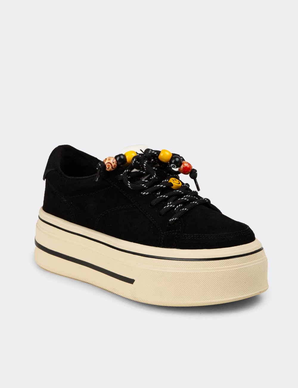 Kadın Hakiki Süet Siyah Sneaker Yüksek Taban - 26366ZSYHC03