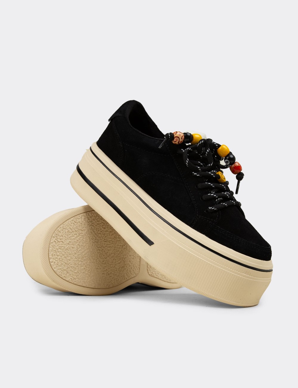 Kadın Hakiki Süet Siyah Sneaker Yüksek Taban - 26366ZSYHC03