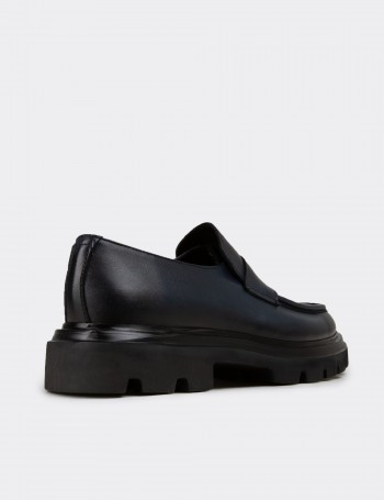 Erkek Hakiki Deri Lacivert Loafer Ayakkabı - 01980MLCVE02