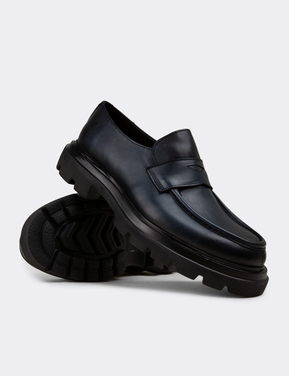 Erkek Hakiki Deri Lacivert Loafer Ayakkabı - 01980MLCVE02