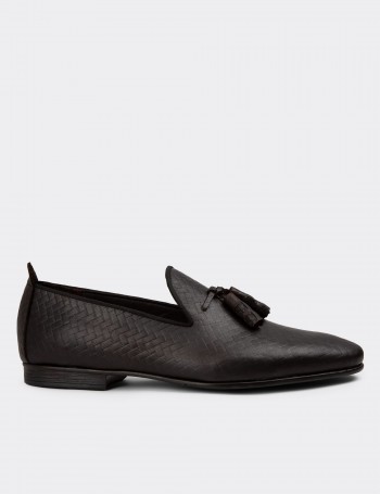 Erkek Kahverengi Deri Püsküllü Loafer