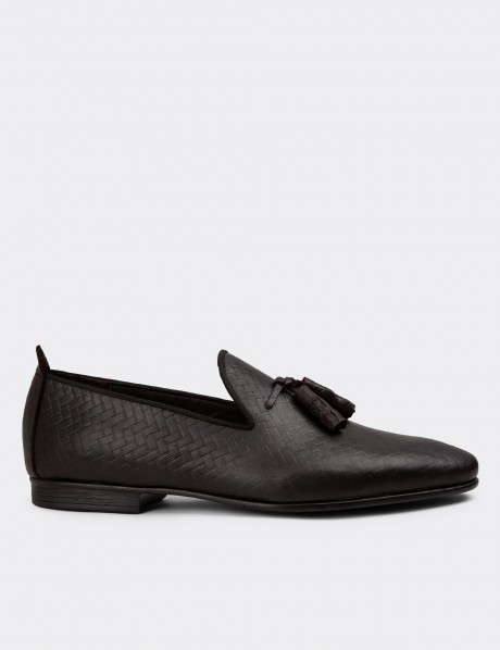 Erkek Kahverengi Deri Püsküllü Loafer
