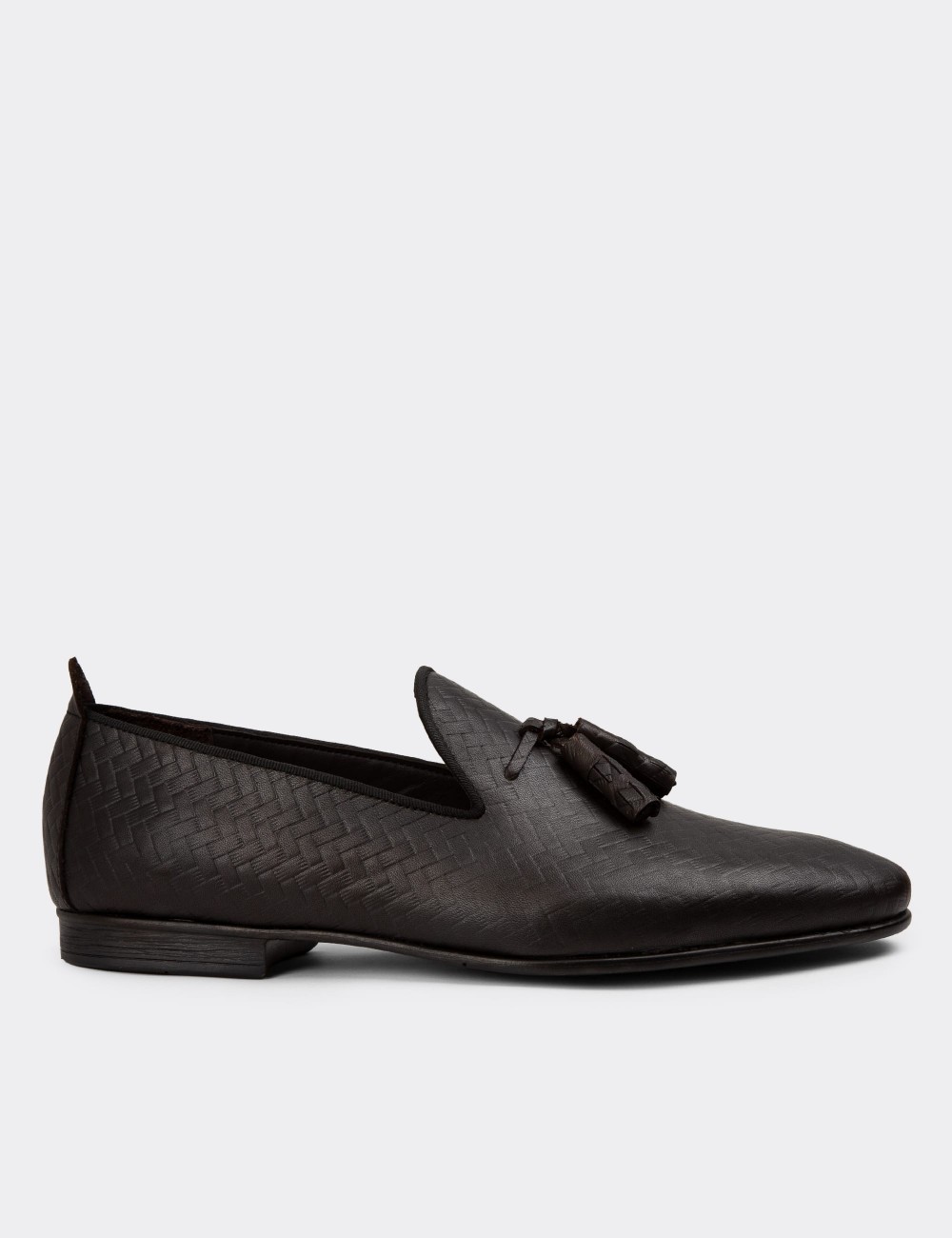 Erkek Kahverengi Deri Püsküllü Loafer - 01702MKHVC25