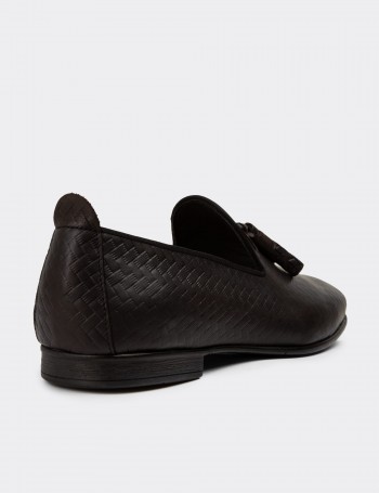 Erkek Kahverengi Deri Püsküllü Loafer - 01702MKHVC25