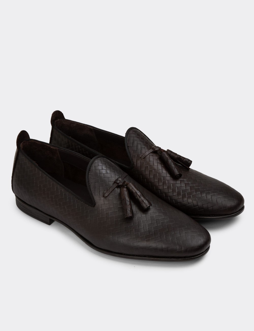 Erkek Kahverengi Deri Püsküllü Loafer - 01702MKHVC25