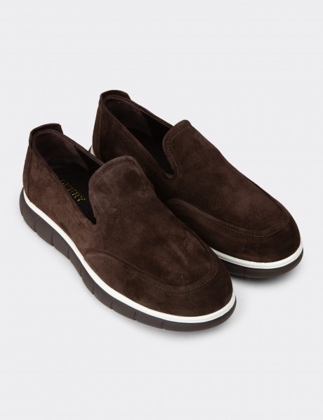 Erkek Hakiki Süet Kahverengi Loafer Ayakkabı