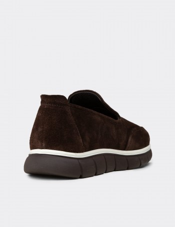 Erkek Hakiki Süet Kahverengi Loafer Ayakkabı - 02044MKHVE03