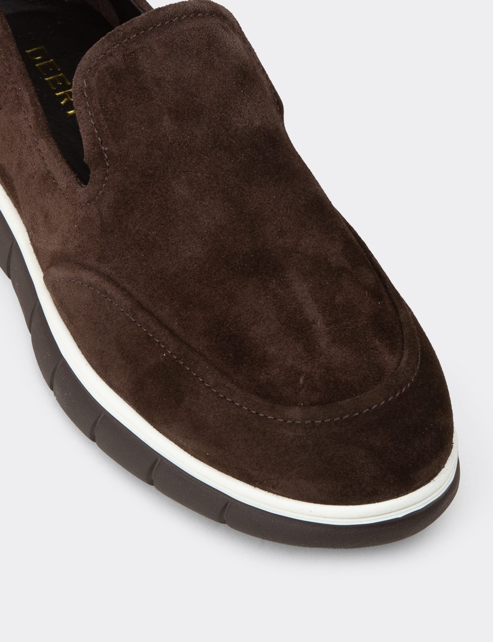 Erkek Hakiki Süet Kahverengi Loafer Ayakkabı - 02044MKHVE03