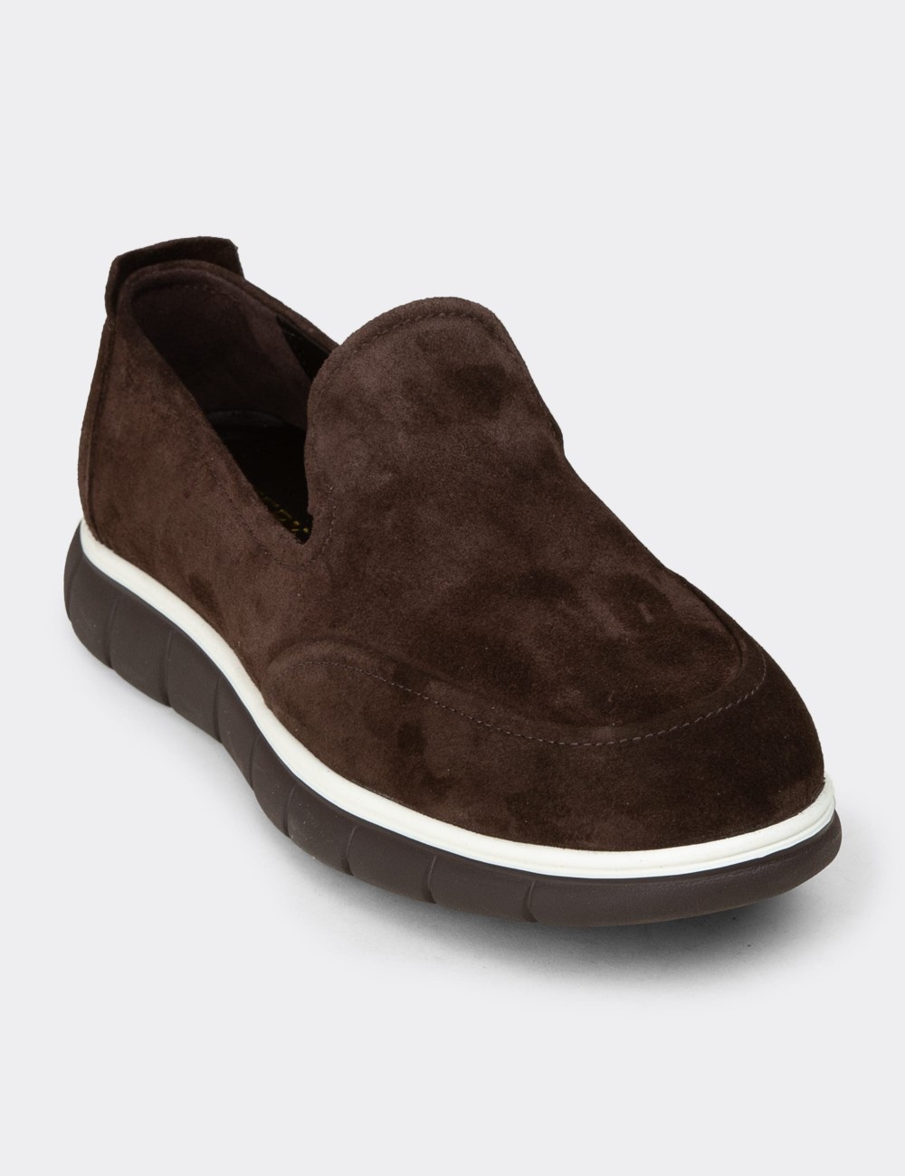 Erkek Hakiki Süet Kahverengi Loafer Ayakkabı - 02044MKHVE03